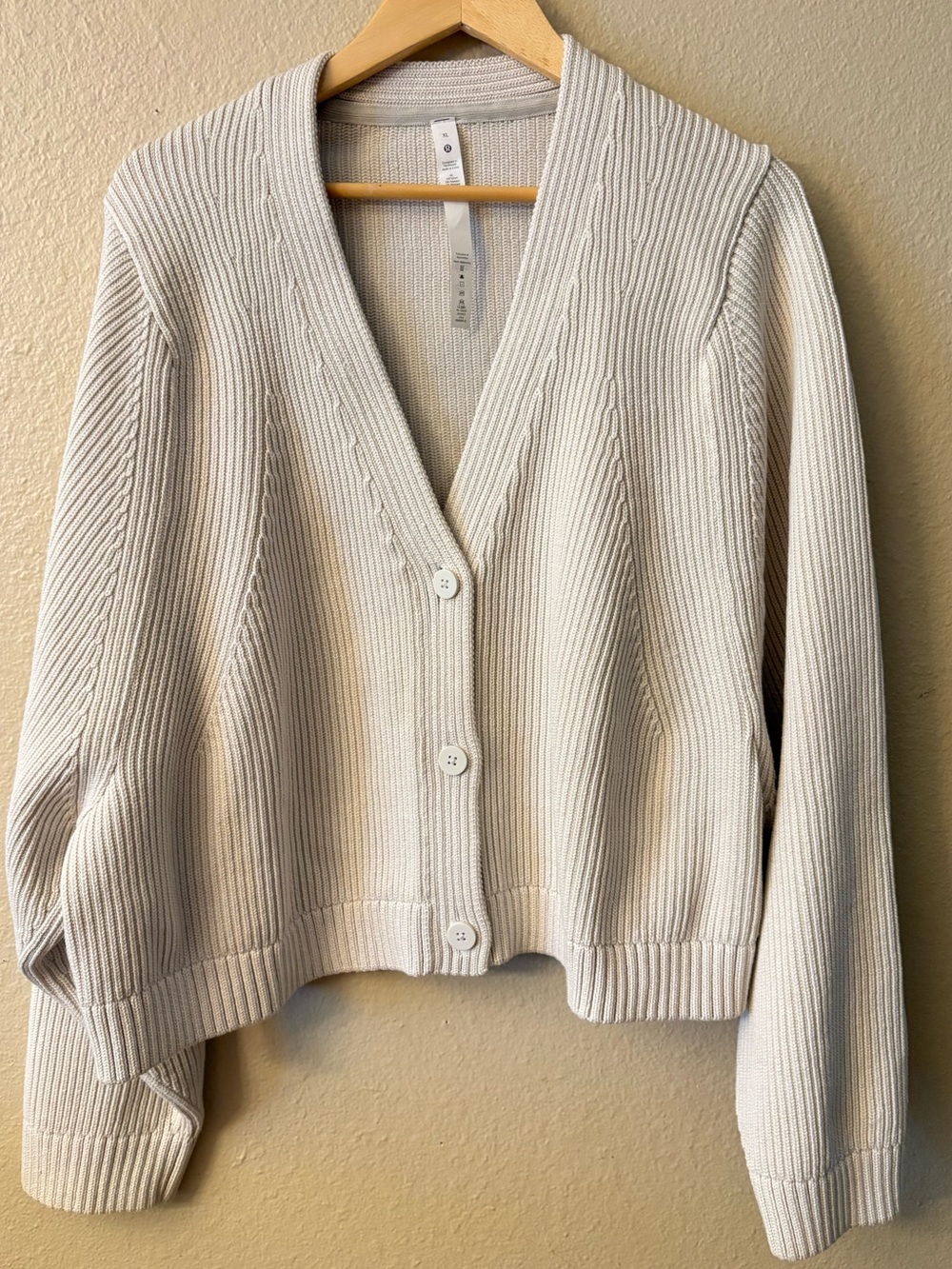 Lululemon Cream Ribbed Cardigan XL Oversized Cozy Knit Sweater